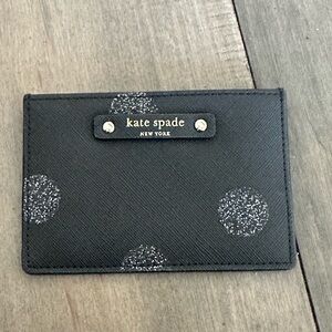 kate spade black leather glitter burst card case holder wallet NWOT - never used
